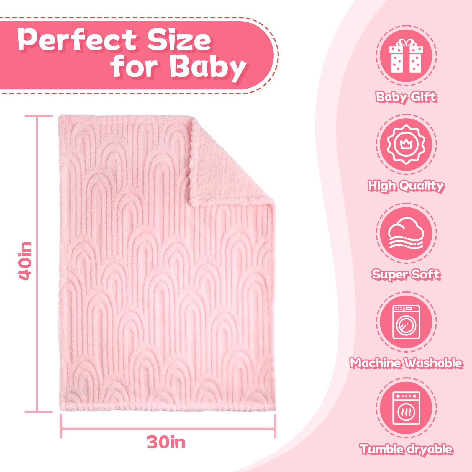 BYKOSY rainbow pink blanket on crib during tummy-time play