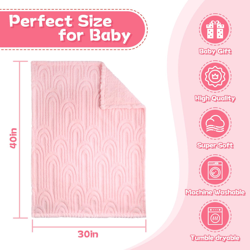 BYKOSY rainbow pink blanket on crib during tummy-time play