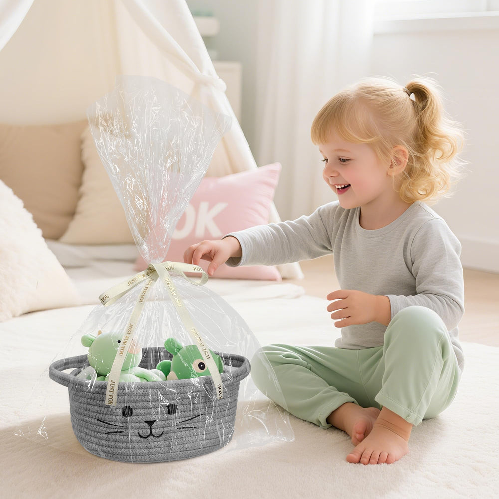 BYLSSNUK storage basket doubles as a desk organizer for remotes and small items