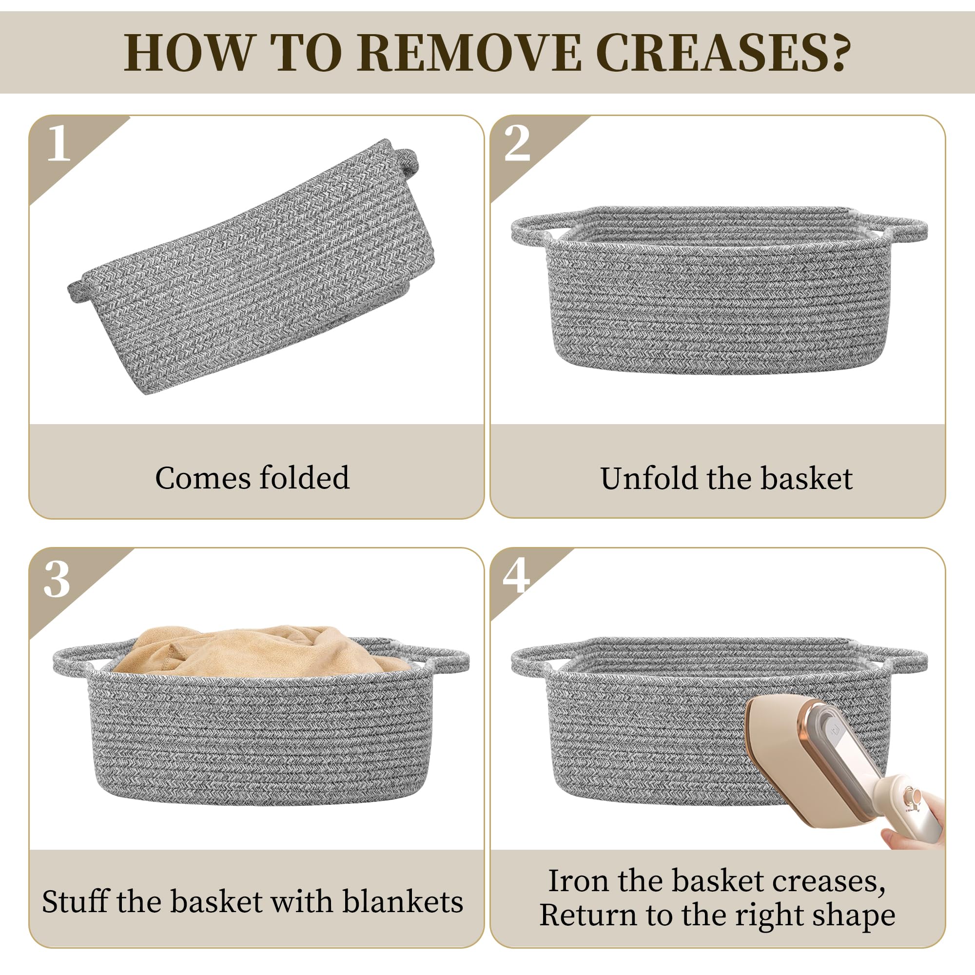 BYLSSNUK gift basket empty grey reinforced cat-ear handles for portability