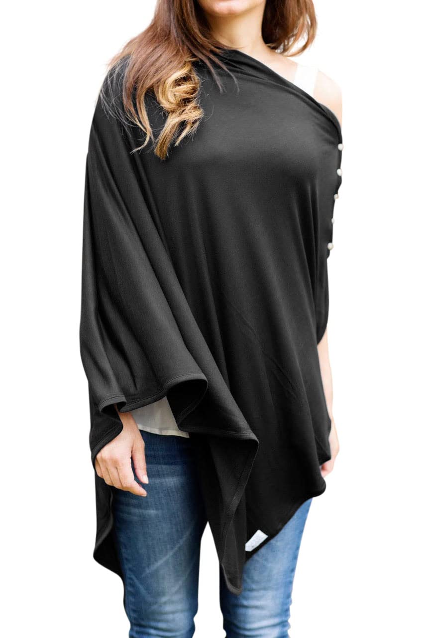 Byrd & Blume breastfeeding cover draped in black for discreet feeding privacy.