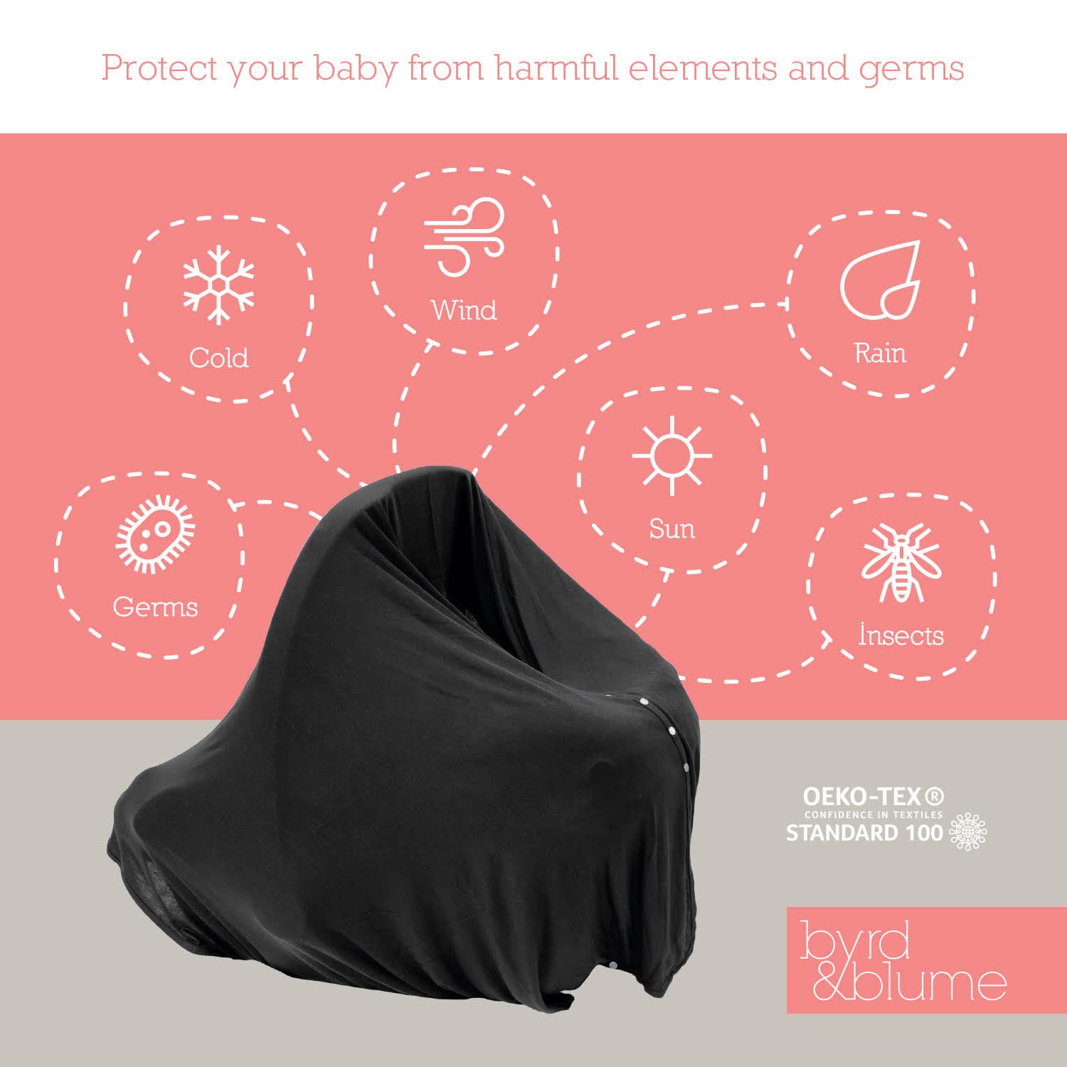 Byrd & Blume soft breathable fabric nursing cover offers breathable comfort during on-the-go feeds.