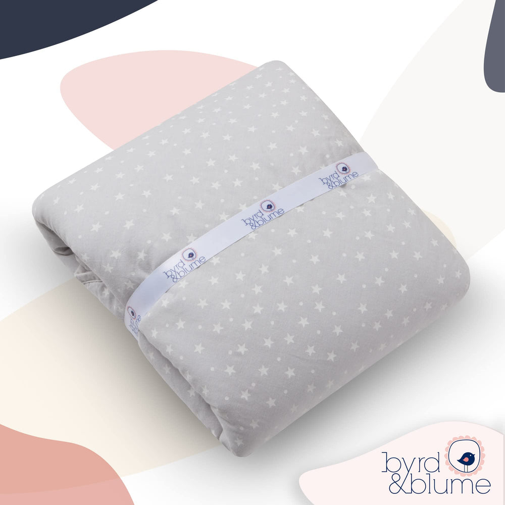 Byrd and Blume round baby play mat gray floor-use in nursery or living room.
