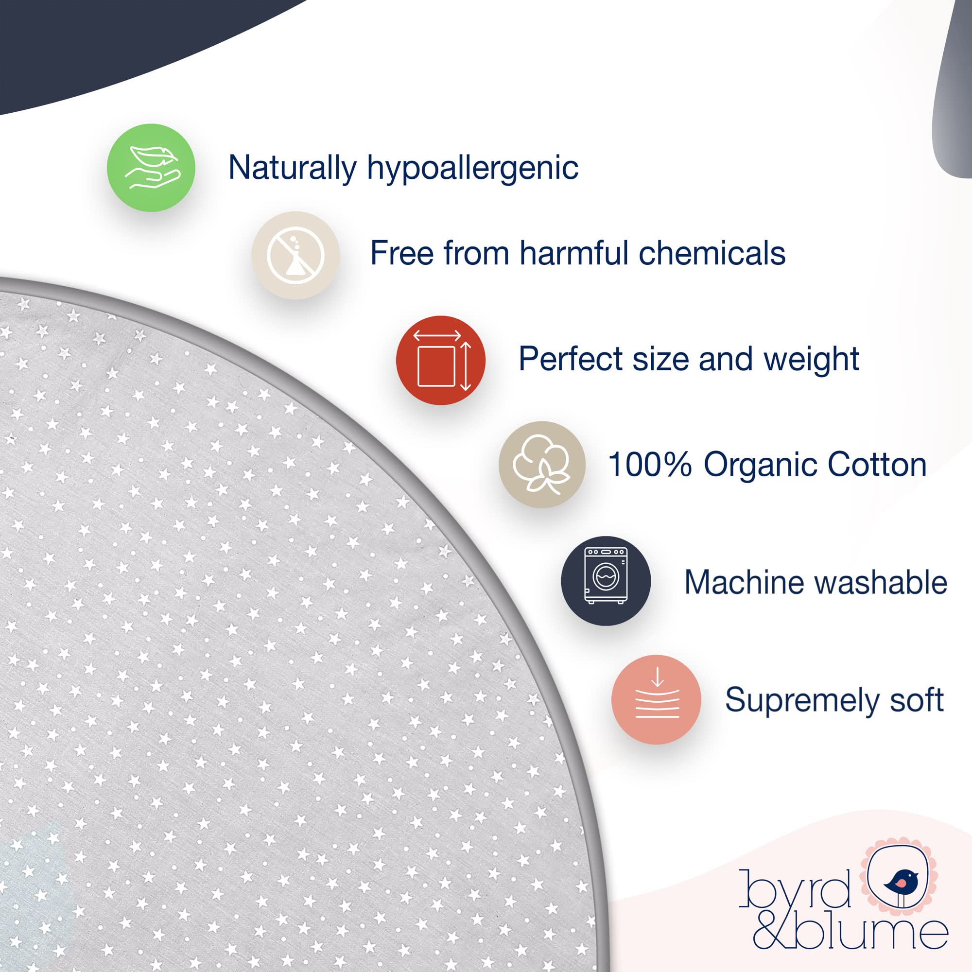 Byrd and Blume round baby play mat gray in tent or playpen keeps baby comfy.