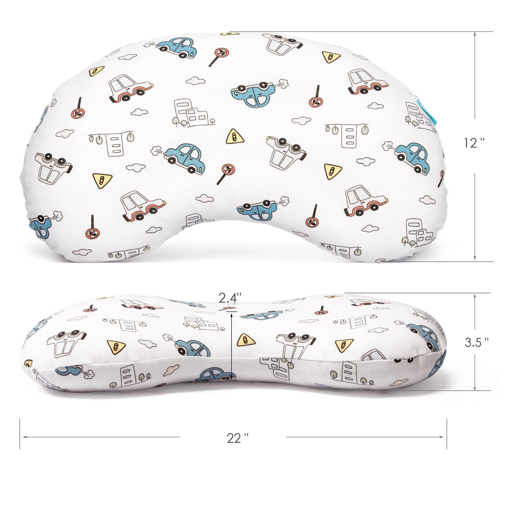 BYRIVER CarCity machine-washable pillowcase close-up shows easy-clean convenience for busy families.
