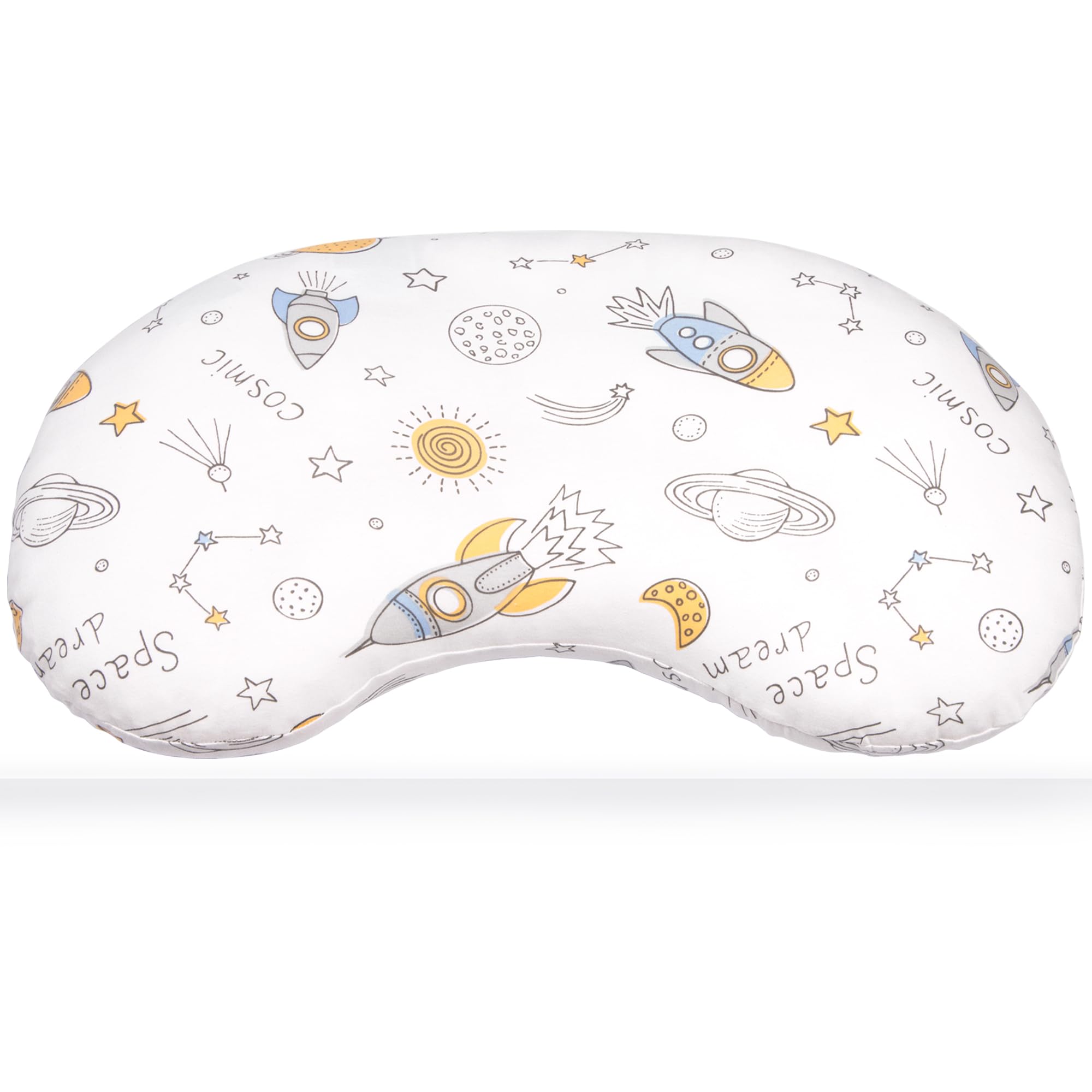 BYRIVER Spaceship toddler pillow front view with ergonomic neck support for kids.