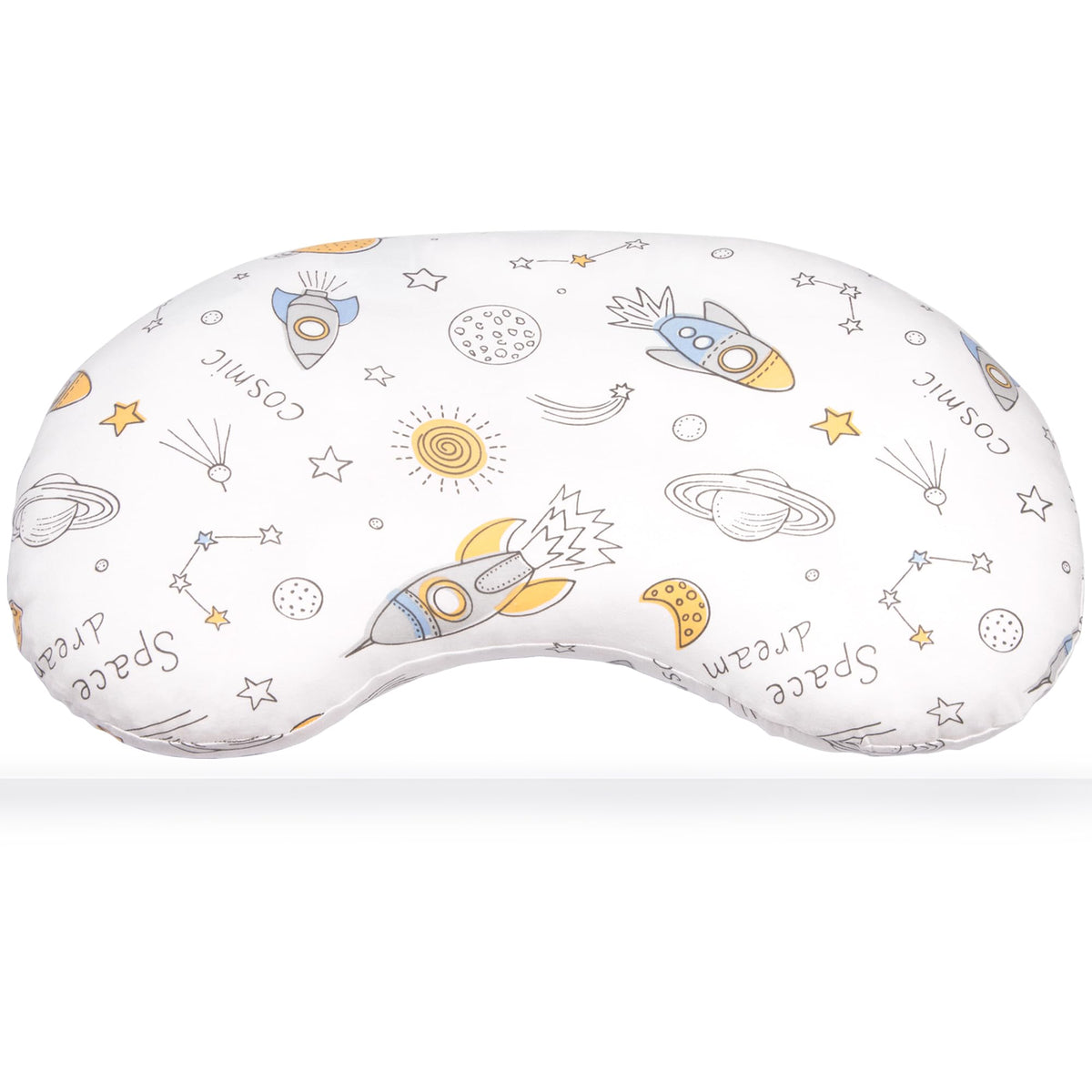 BYRIVER Spaceship toddler pillow front view with ergonomic neck support for kids.