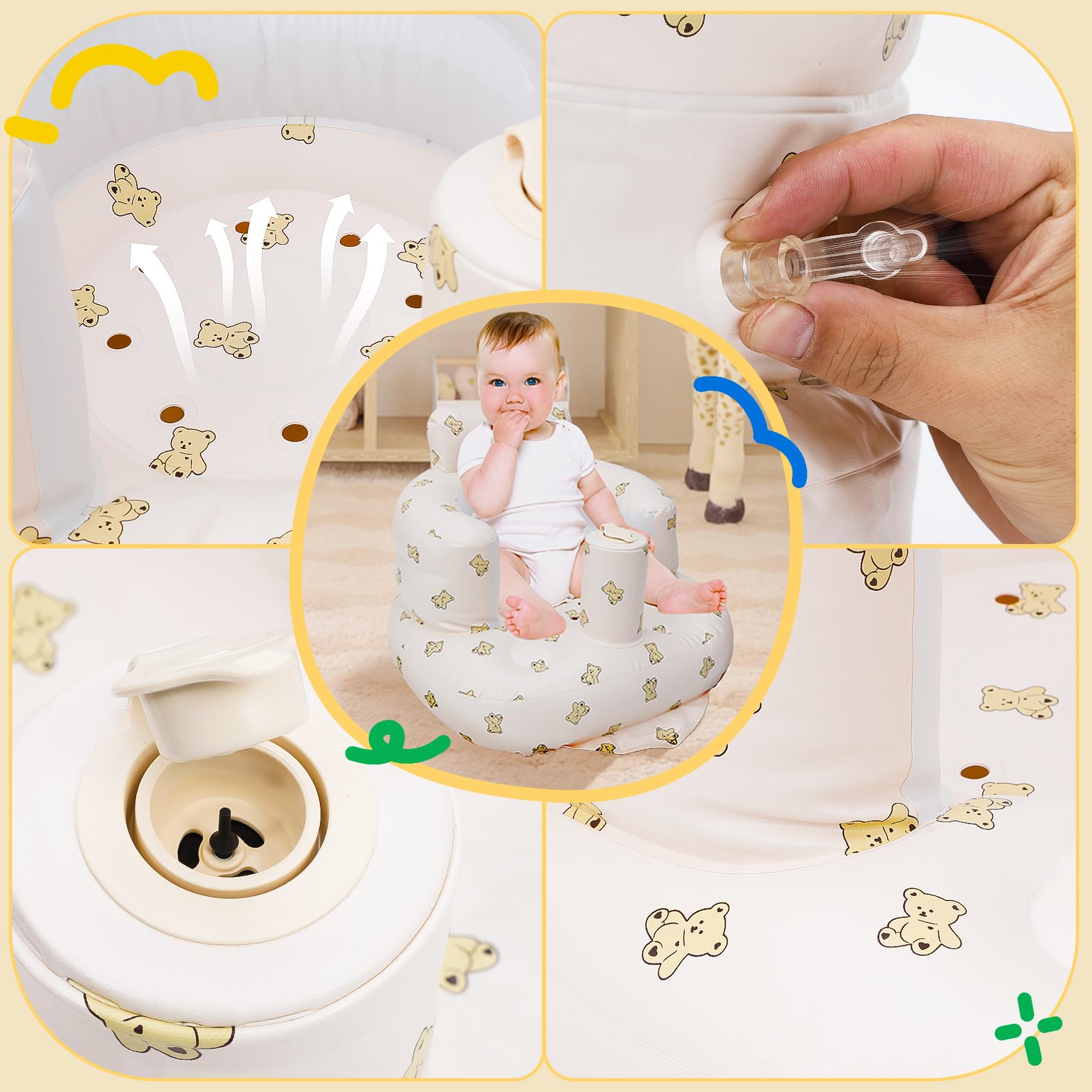 BZVQLO sit-me-up seat portable design supports babies while playing and mealtime.