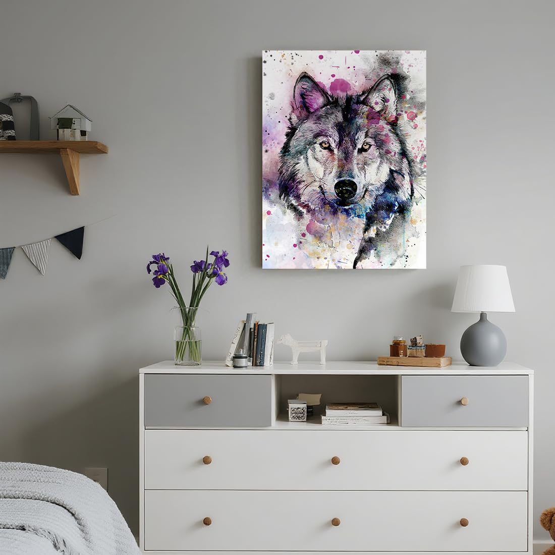 C8BUSIS wolf canvas print ready-to-hang saves setup time for quick wall updates.