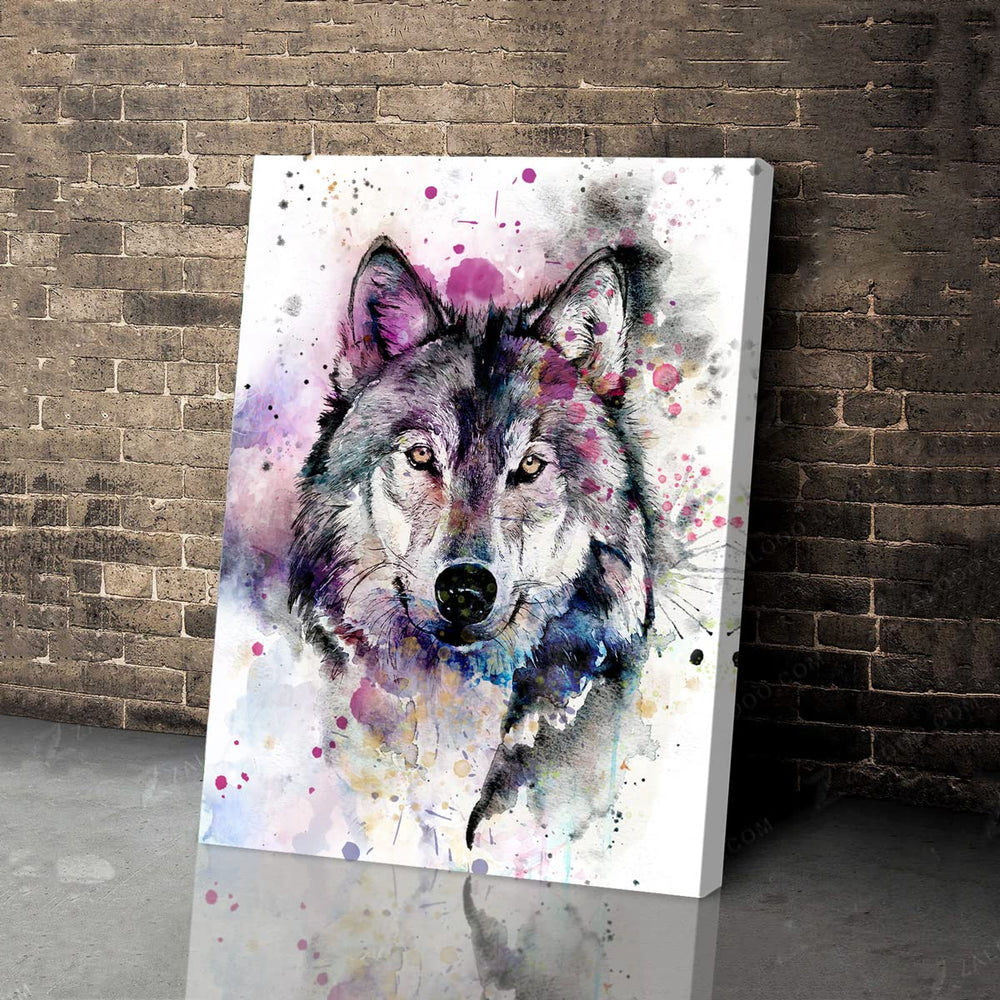 C8BUSIS wolf canvas print watercolor effect showcases soft color blends for living spaces.