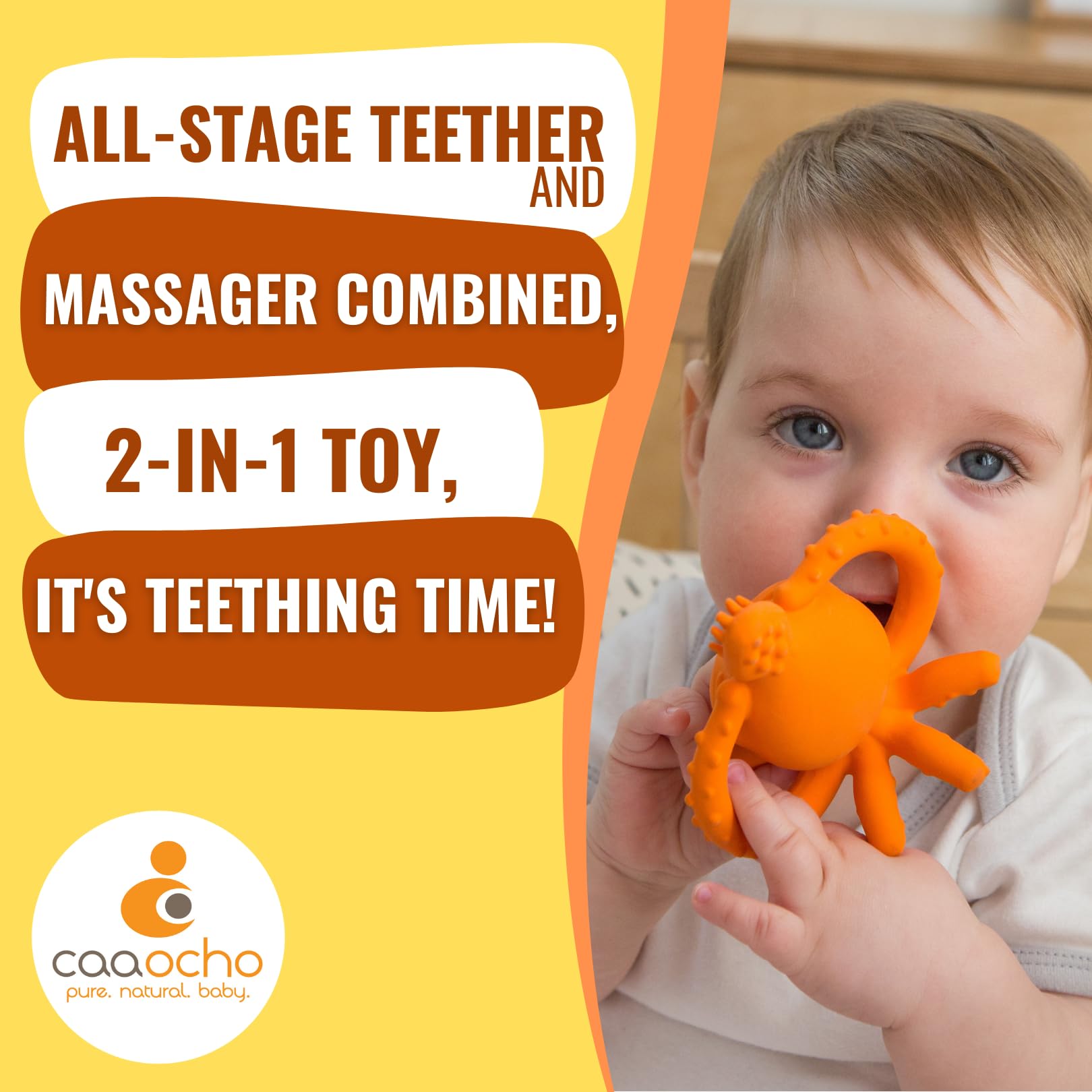 caaocho Sqwiddle Squid teether cleaning close-up highlights easy rinsing and hygiene.