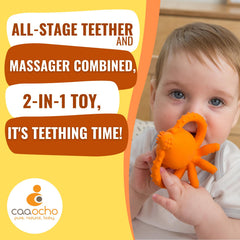 caaocho Sqwiddle Squid teether cleaning close-up highlights easy rinsing and hygiene.