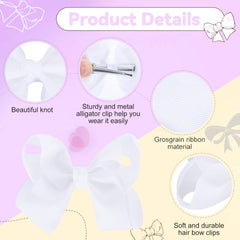 Cabaubl alligator-clip white hair bow provides secure, non-slip hold for active days
