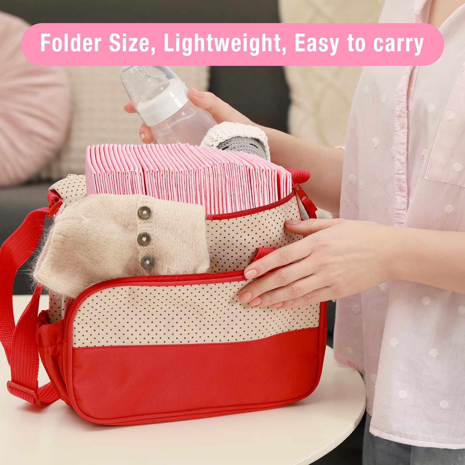 Cabaubl travel-use scene, changing pads in a diaper bag for outings.