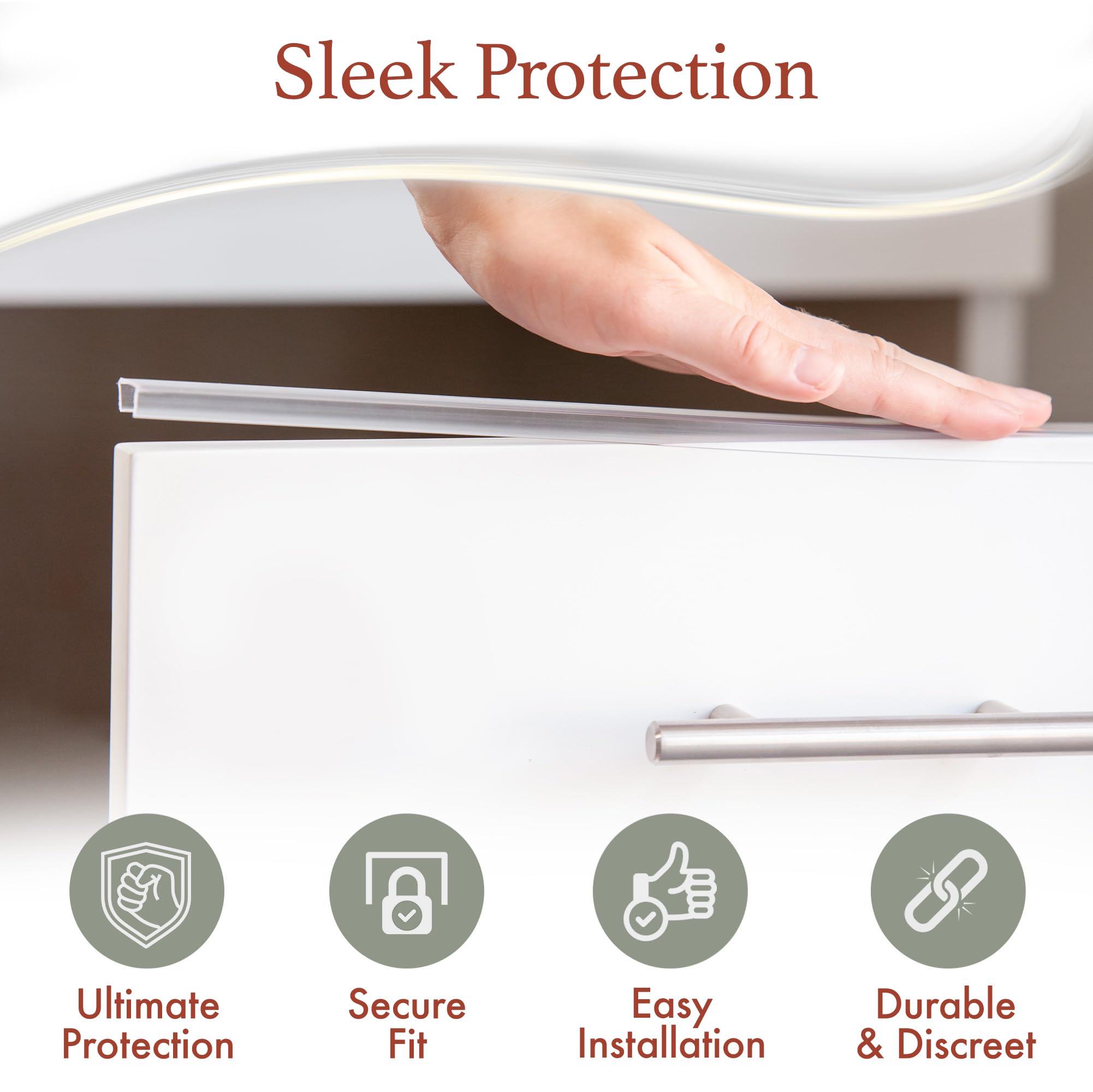 Durable white plastic from Cabinet Hero Slimline blends with cabinets while protecting edges.
