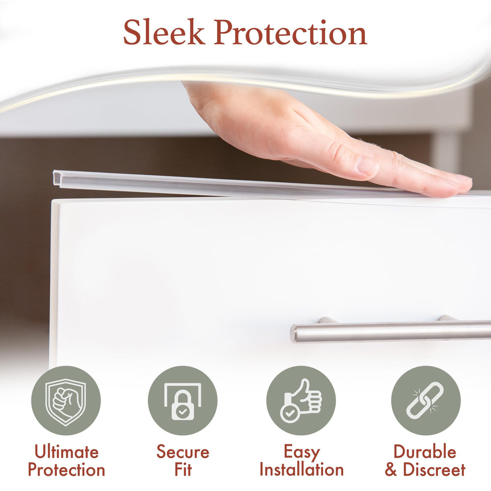 Durable white plastic from Cabinet Hero Slimline blends with cabinets while protecting edges.