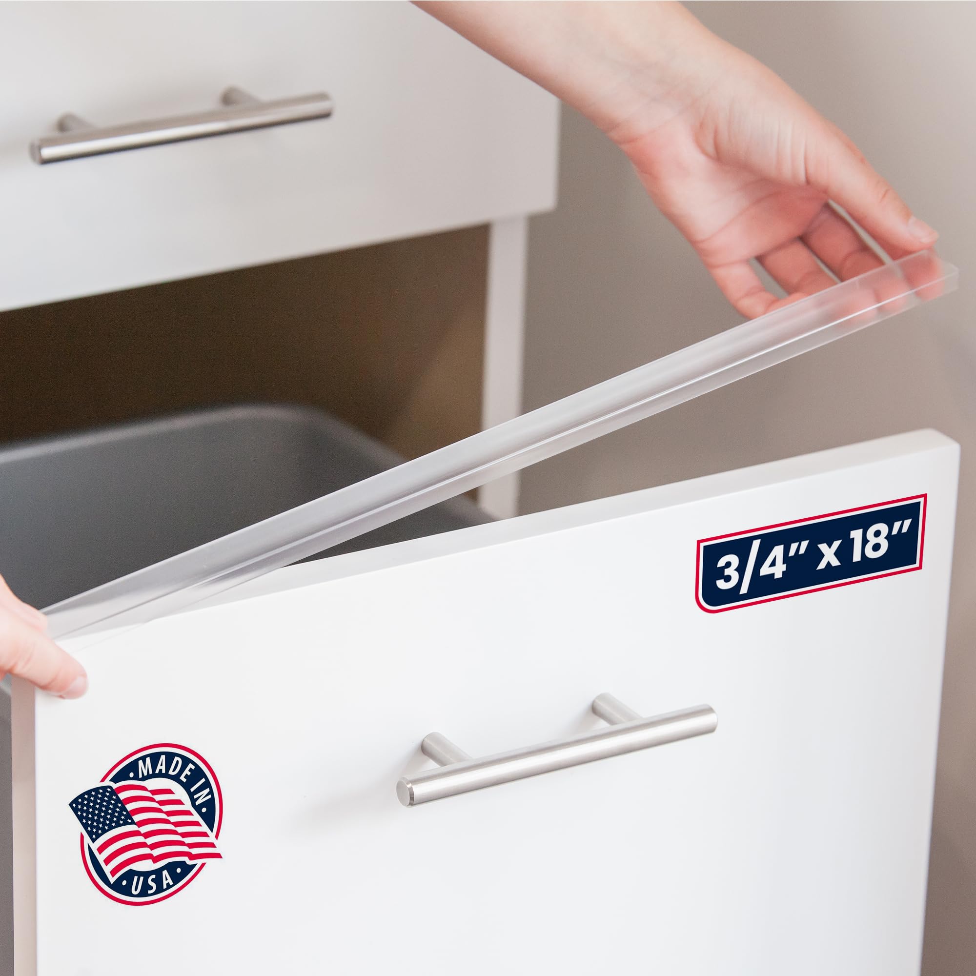 Cabinet Hero Slimline Edge Protector outside view shows a protected drawer edge.