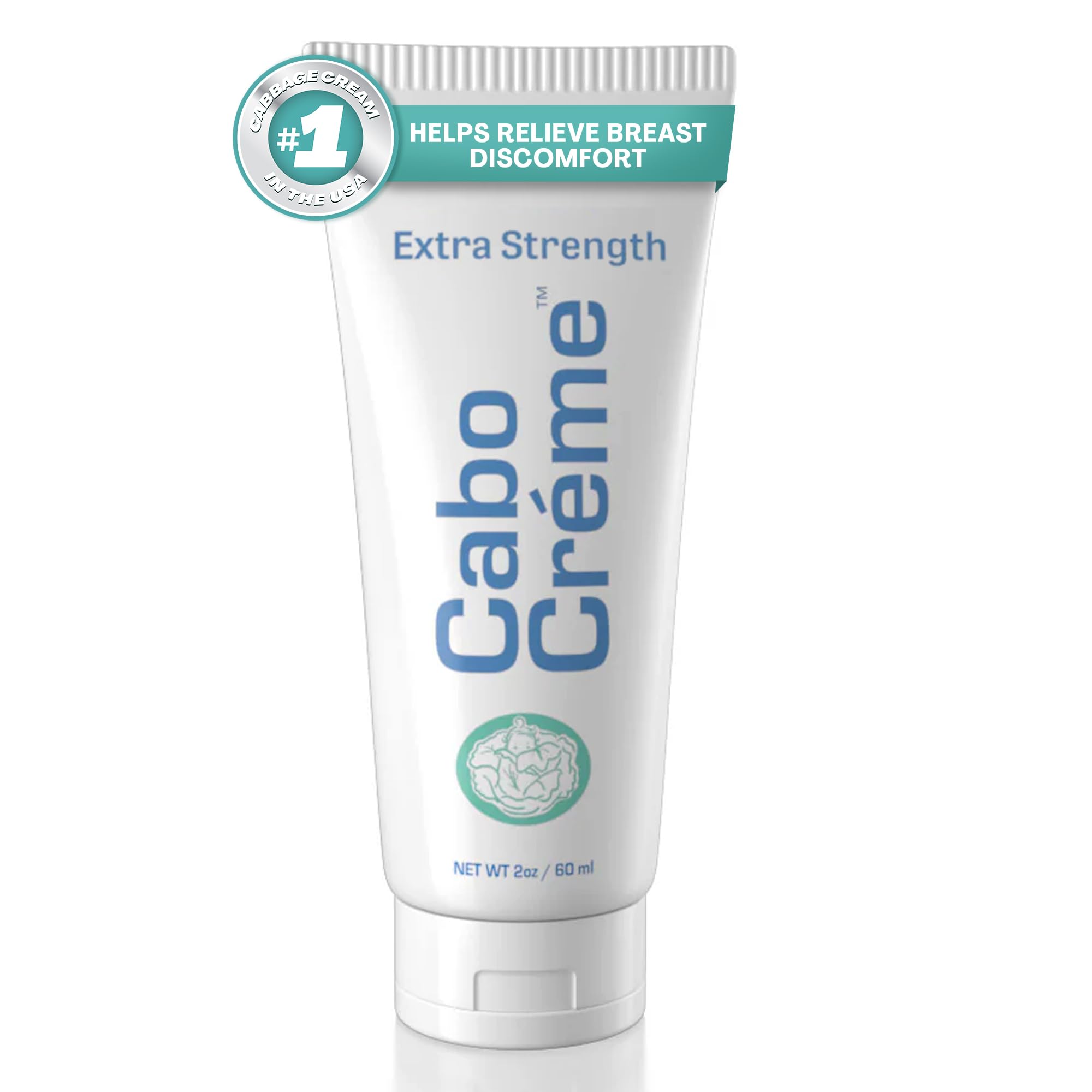 Cabocreme extra-strength 2oz tube shown for targeted engorgement relief and comfort.