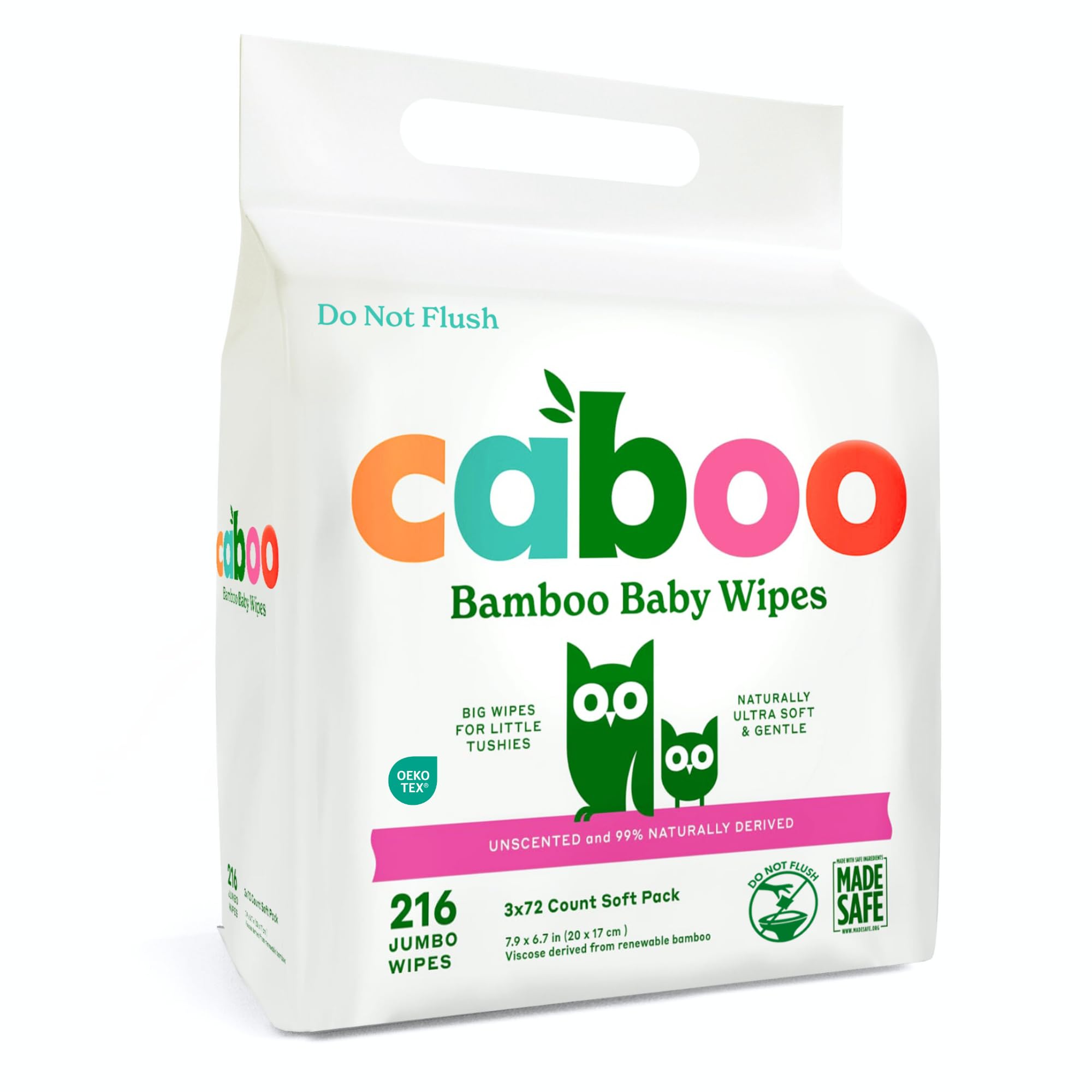 Caboo Baby Wipes bamboo viscose pack-travel display with 72 wipes per pack for on-the-go cleaning.
