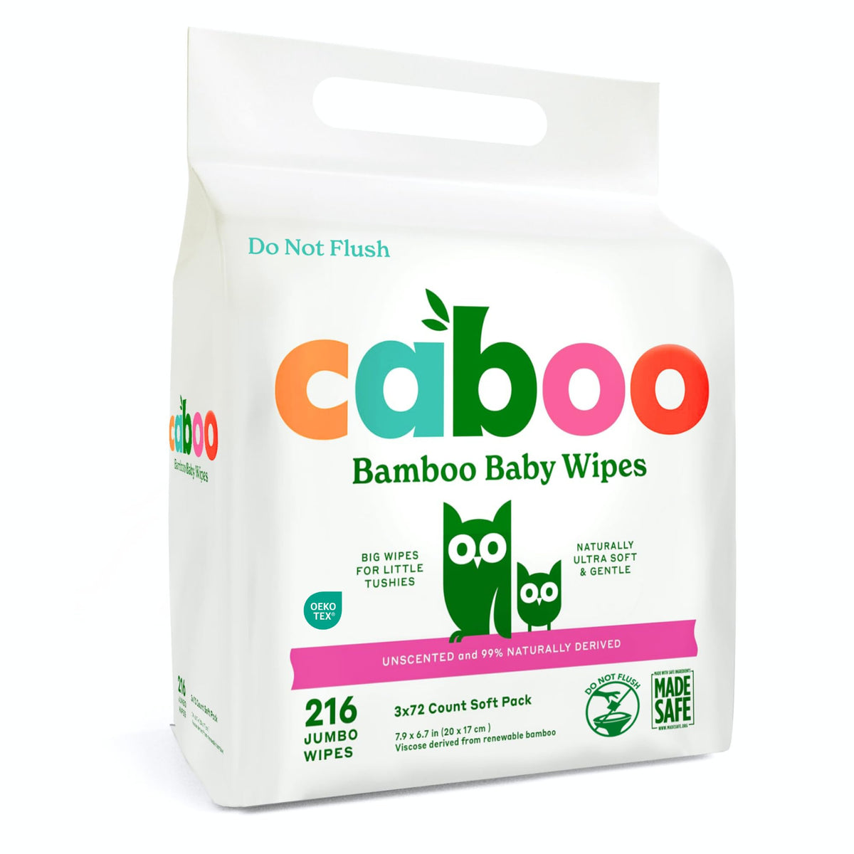 Caboo Baby Wipes bamboo viscose pack-travel display with 72 wipes per pack for on-the-go cleaning.