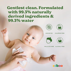 Caboo Baby Wipes Made Safe ingredients label close-up emphasizing naturally derived components.