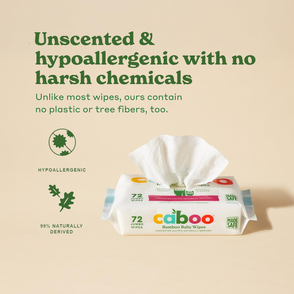 Caboo Baby Wipes plant-based bamboo fiber highlights eco-friendly sourcing for families.
