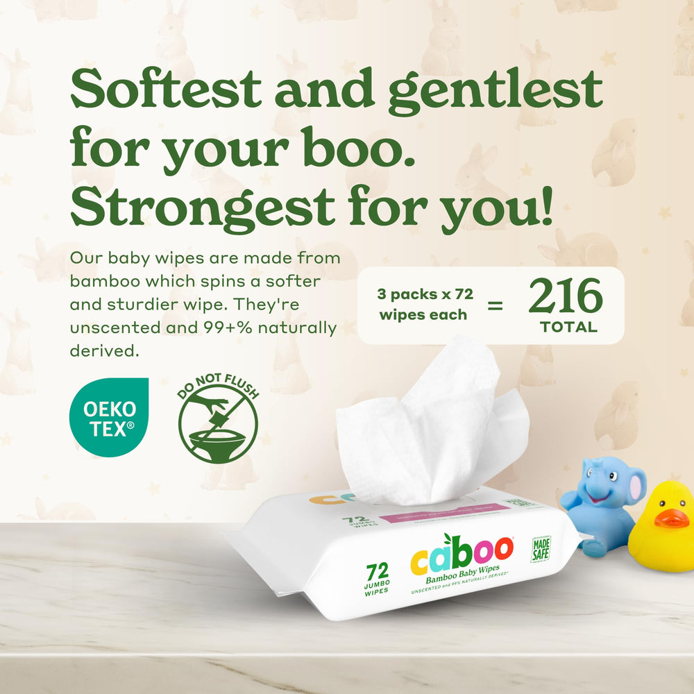 Caboo Baby Wipes unscented for sensitive skin, fragrance-free and gentle.