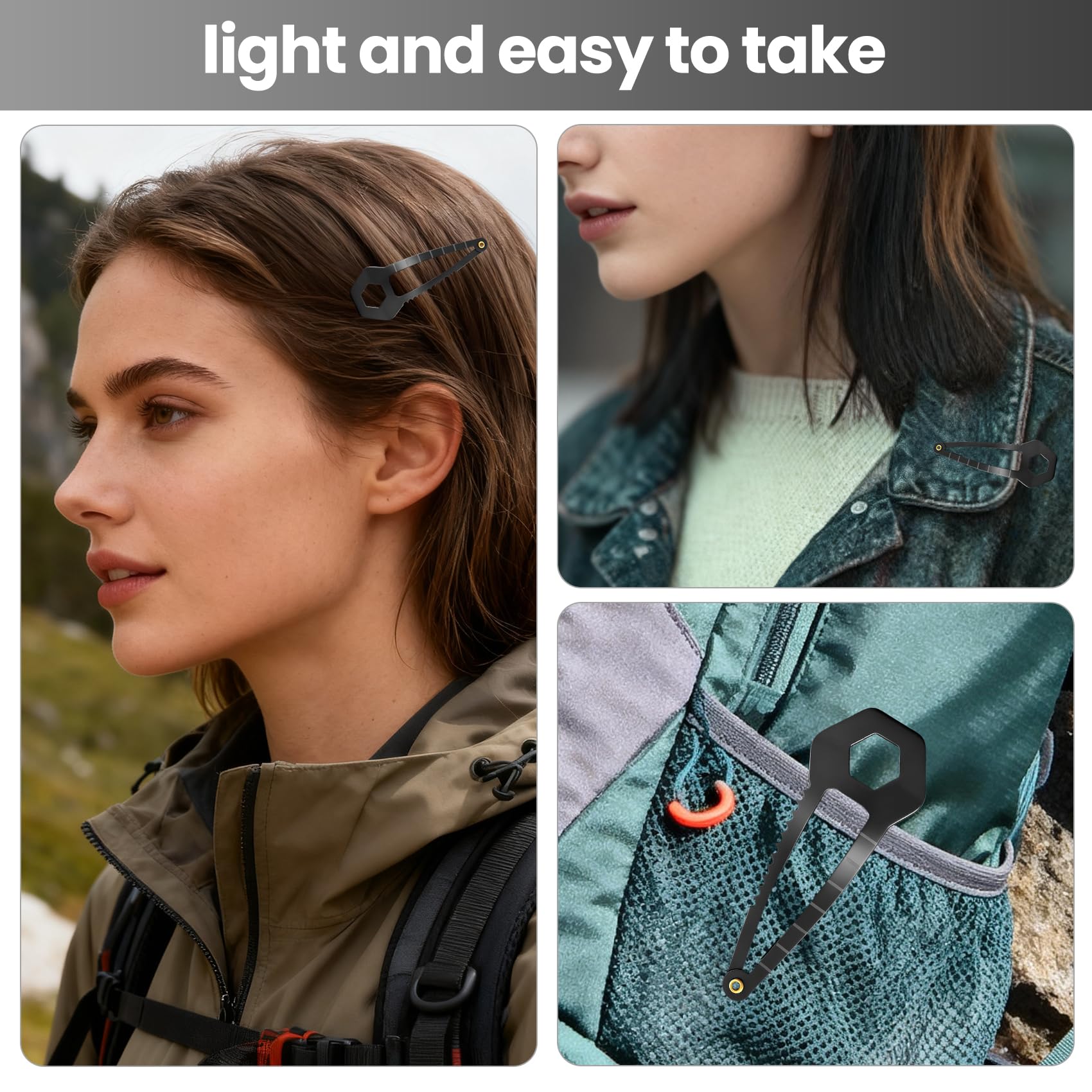 CACHIL hair clip in pocket demonstrates discreet access and utility.