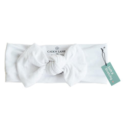 Caden Lane lace white headwrap with knotted bow for newborn photos