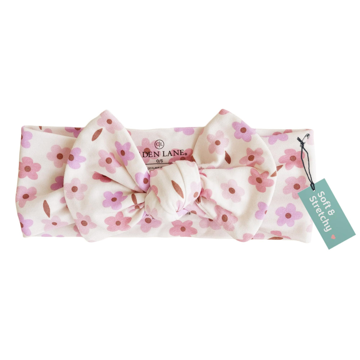 Caden Lane Blushing Blooms headwrap with knotted bow on baby, delightful spring style.