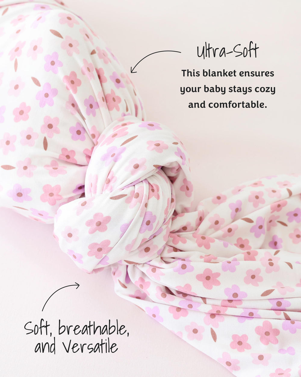 Caden Lane Blushing Blooms blanket in nursery use highlights versatile, long-lasting swaddle-to-keepsake function.