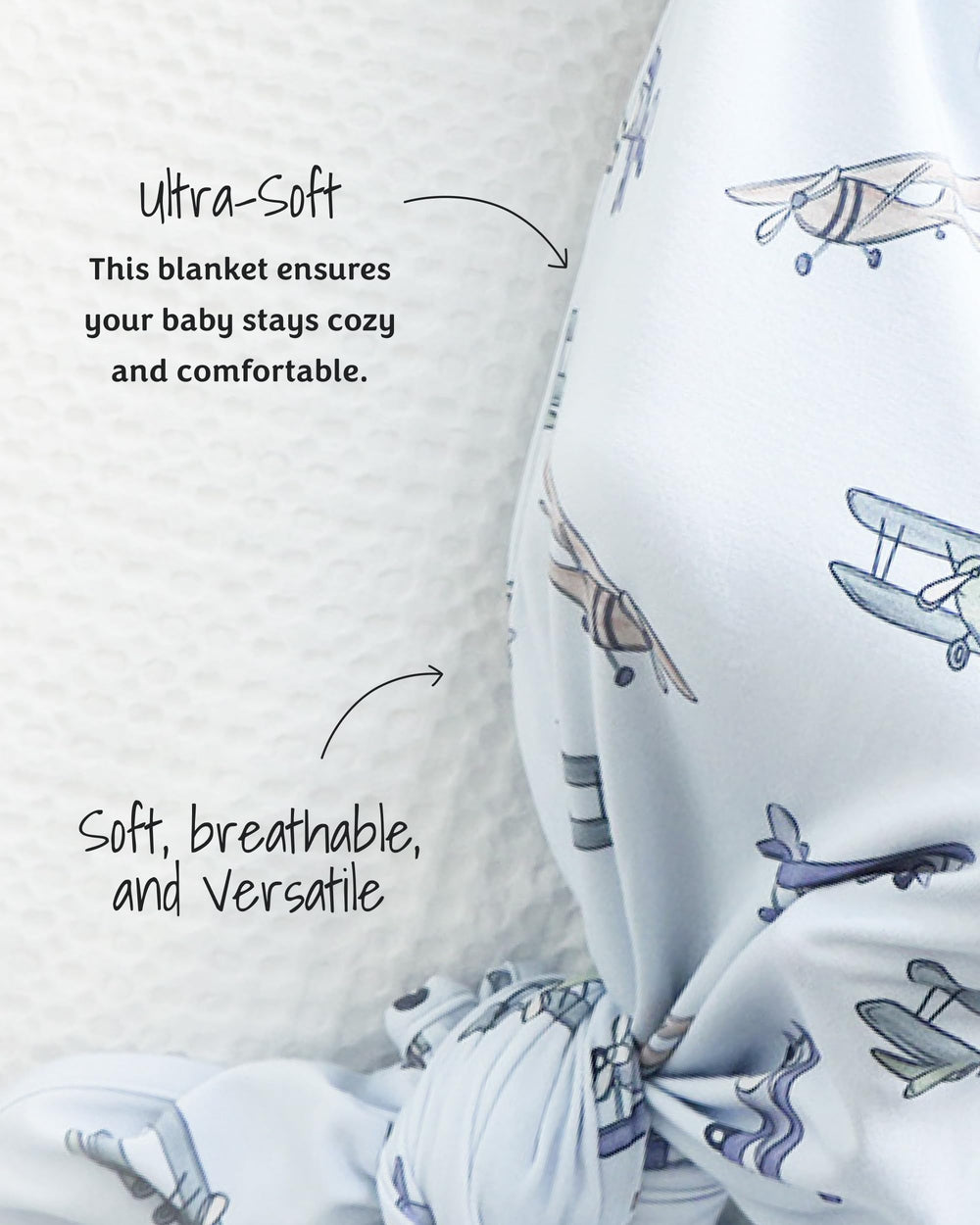 Caden Lane swaddle-to-receiving-blanket versatility shows it as a swaddle and growing baby blanket.
