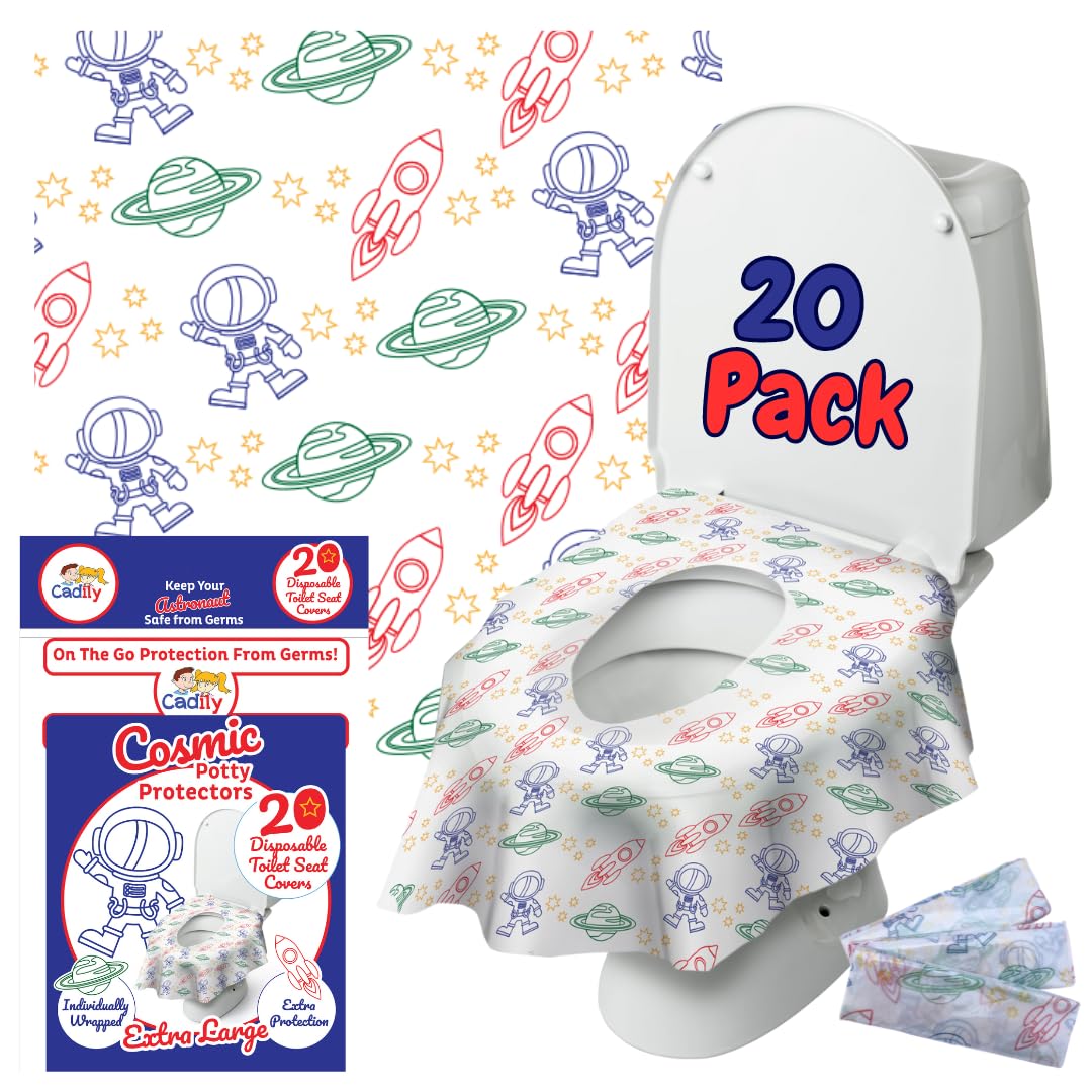 Cadily Astronaut seat-cover packaging shows a travel-ready 20-pack for busy families.