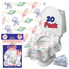 Cadily Astronaut seat-cover packaging shows a travel-ready 20-pack for busy families.