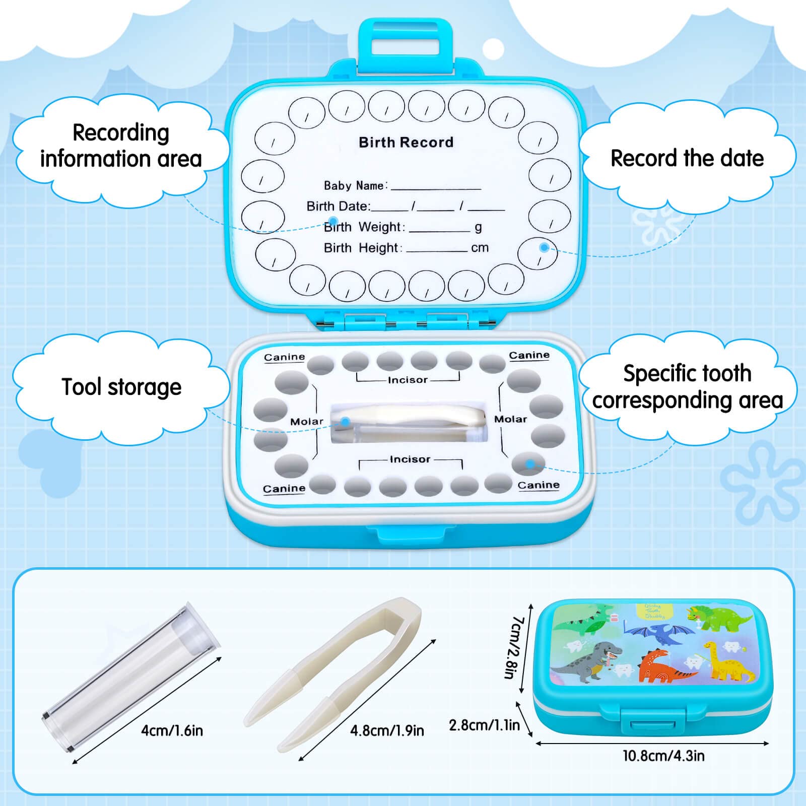 Caffox tooth fairy kit container shown, great for preserving the first tooth.