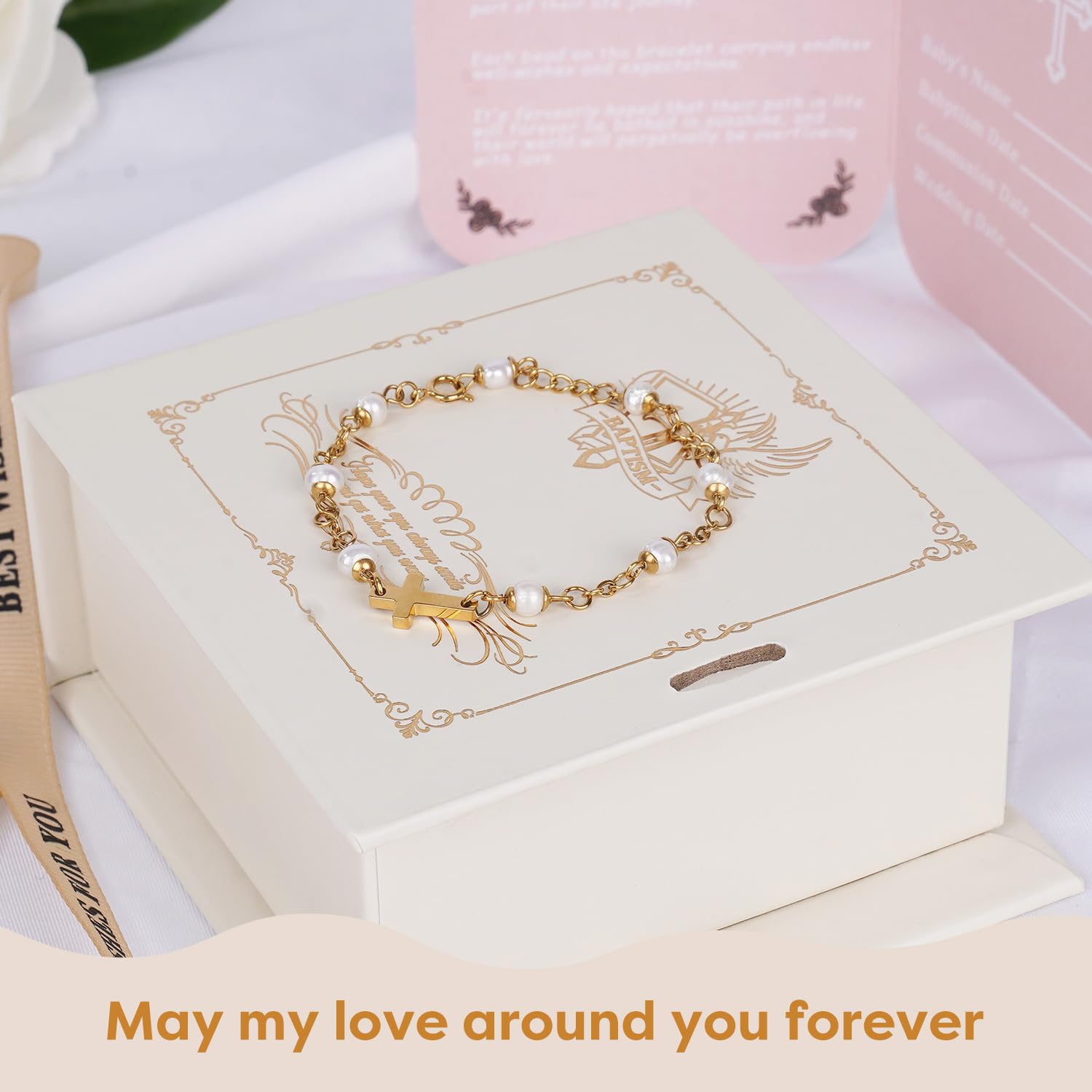 Cafzed baptism bracelet with poem card paired with a keepsake message