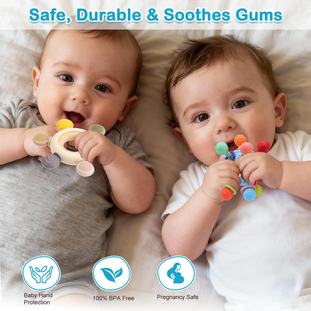 CAHILON 2-pack teether set – safe food-grade silicone – BPA-free baby relief.