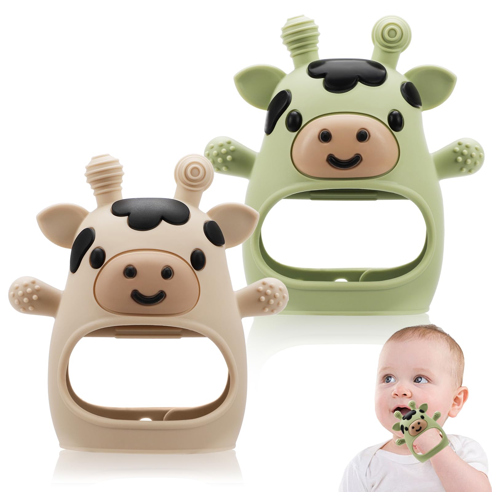 CAHILON cow-shaped teether with four textures for soothing teething discomfort