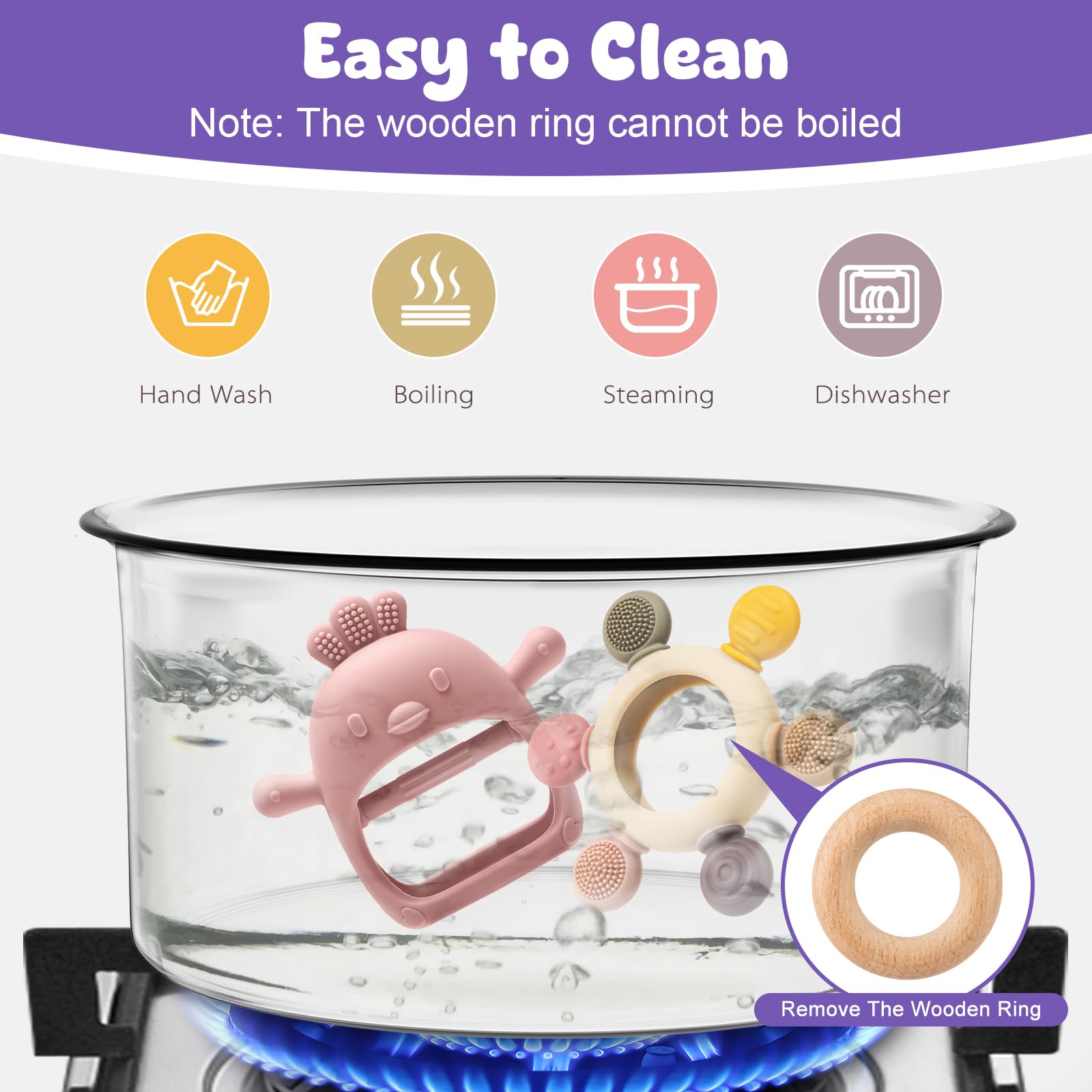 CAHILON dishwasher-safe teether is easy to clean for busy families.