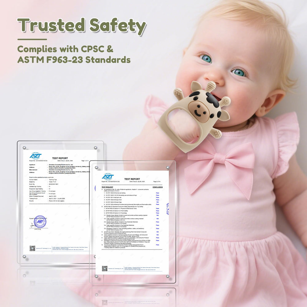 CAHILON food-grade silicone teether provides safe chewing options