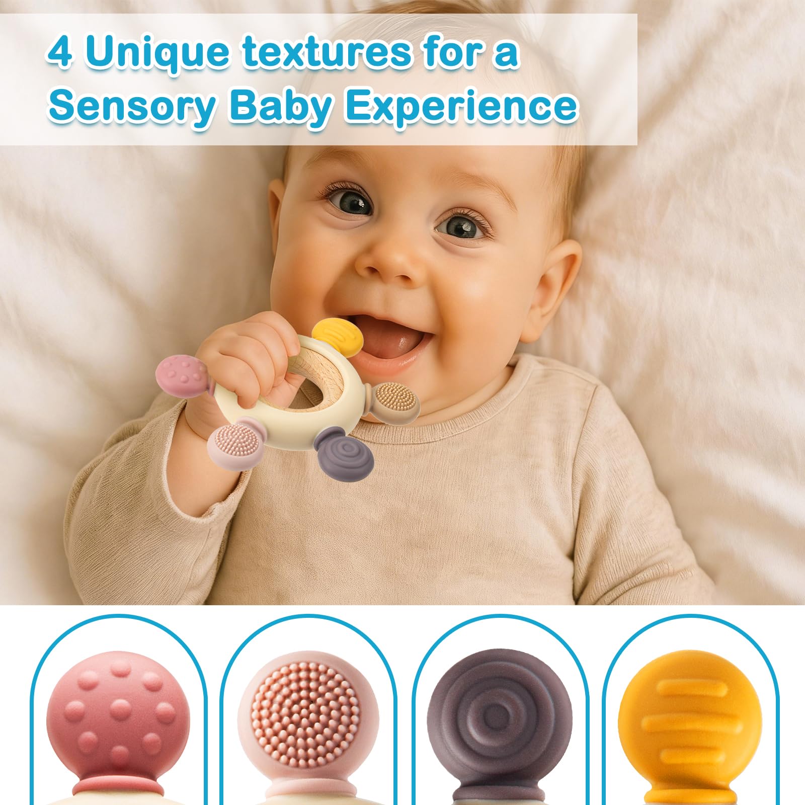 CAHILON safe teether – 100% food-grade silicone – gentle gum soothing for 0-6 months.