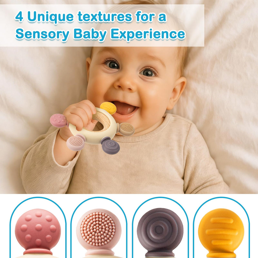 CAHILON safe teether – 100% food-grade silicone – gentle gum soothing for 0-6 months.