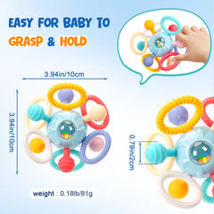 CAHILON silicone teether showing textured balls and rings for multi-sensory play