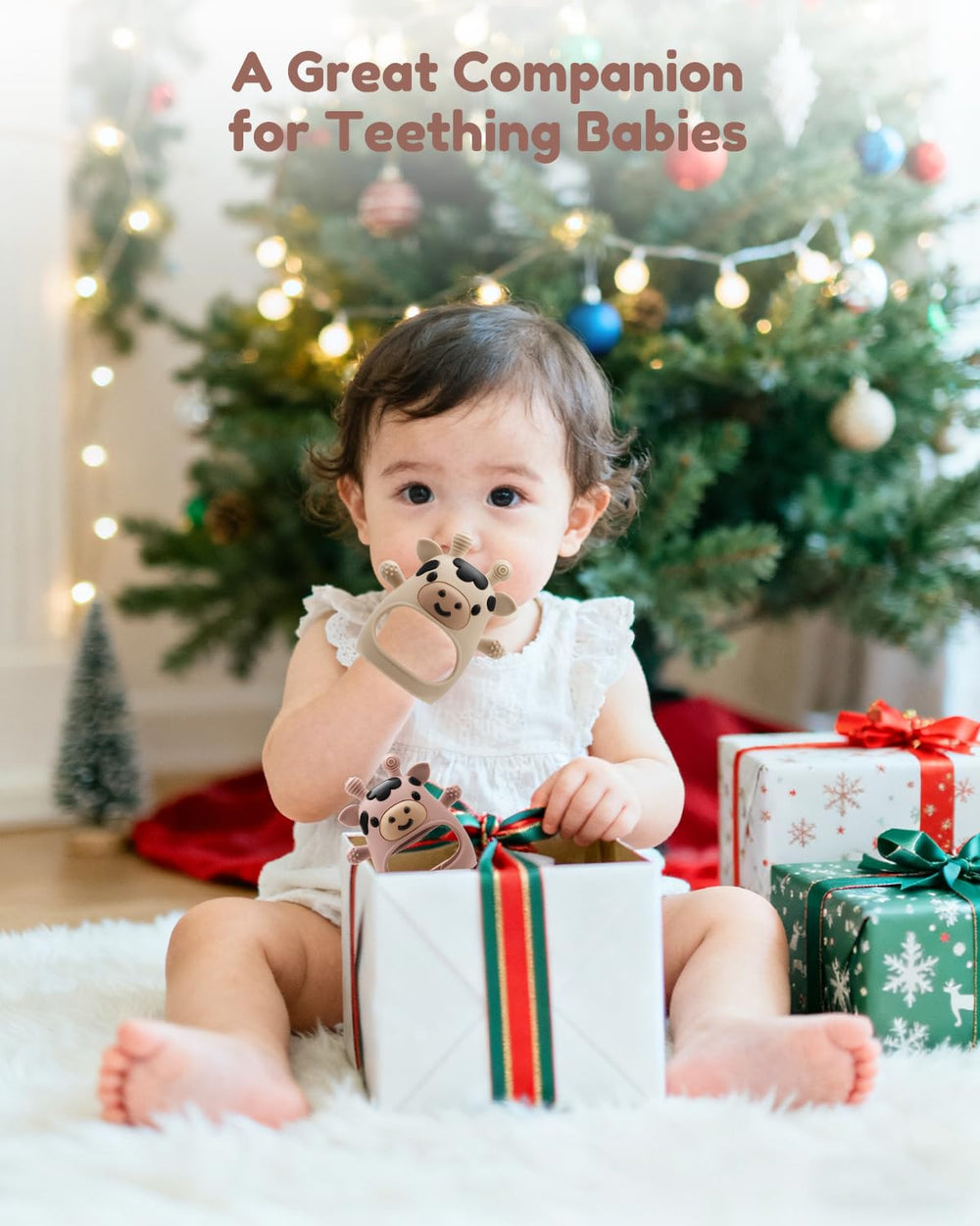 CAHILON teether mitten in hand use showcases practical use during playtime and teething