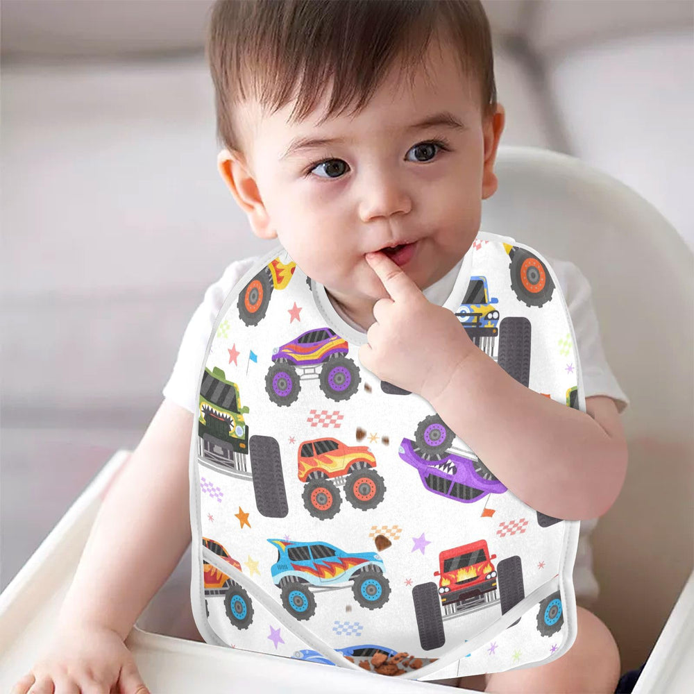 Caikeny baby feeding bib set with two colorways and packaging.