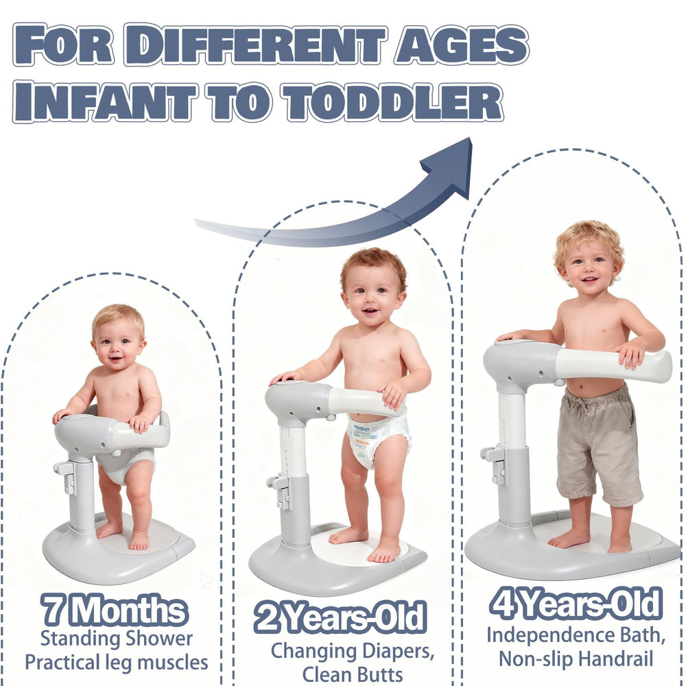 Caiuiyda bath stand with anti-slip base keeps babies secure during bath time.