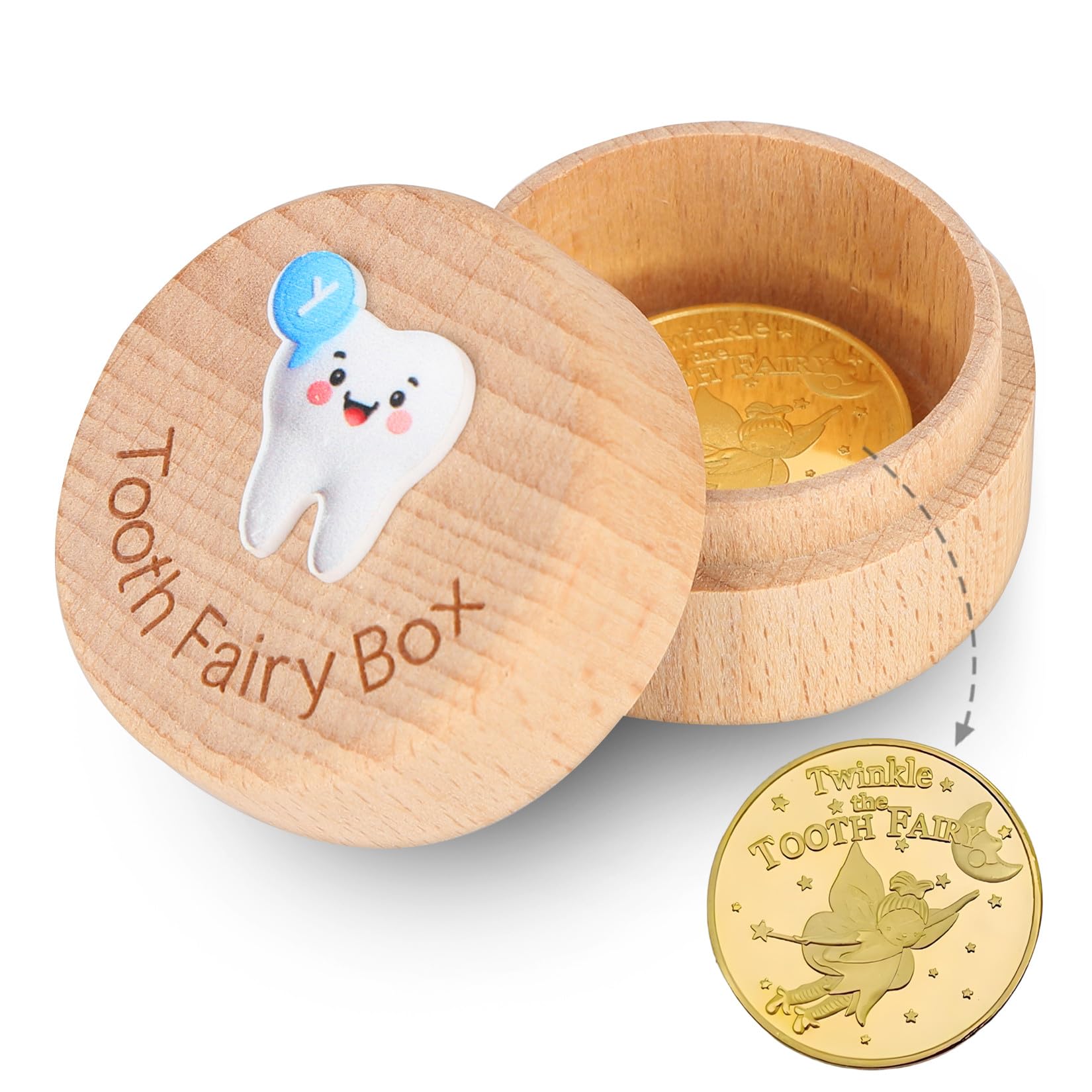 Caiumai wooden Tooth Fairy box wooden case for treasured keepsake storage.