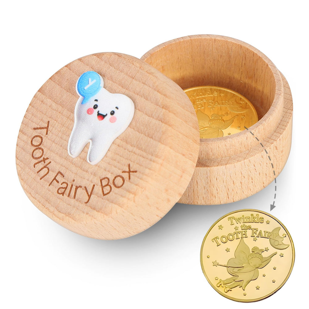 Caiumai wooden Tooth Fairy box wooden case for treasured keepsake storage.