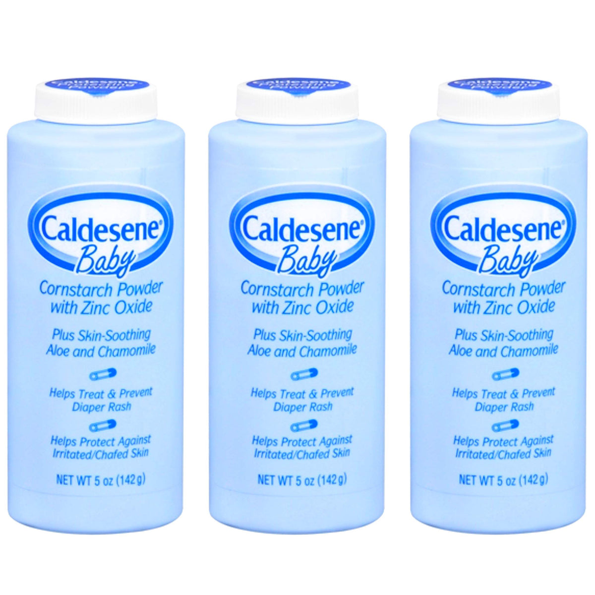 Caldesene corn starch baby powder 5oz pack keeps delicate skin dry.