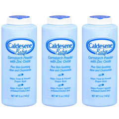 Caldesene corn starch baby powder 5oz pack keeps delicate skin dry.